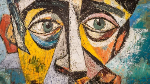 Abstract Cubist Portrait with Bold Brushstrokes and Vivid Colors.