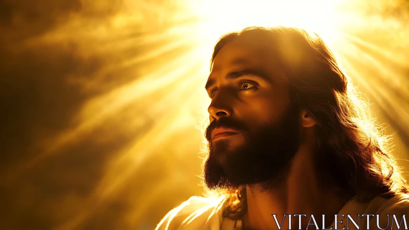 Portrait shows bearded man in intense golden backlighting