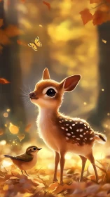 Tiny forest sentinel studies autumn light with gentle wonder