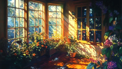 Sunlit conservatory lets painted flowers rehearse for spring