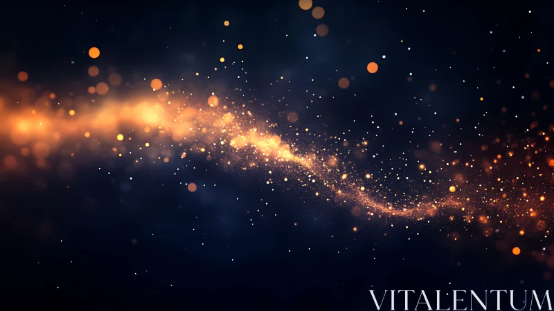 Orange light trail arcs through dark space with glowing bokeh