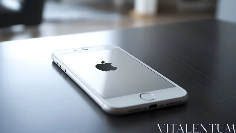 Sleek White iPhone Resting on a Dark Desk.