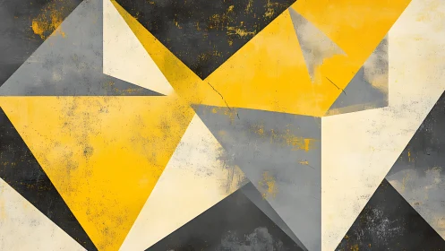 Weathered geometric abstraction in yellow, gray, and cream planes
