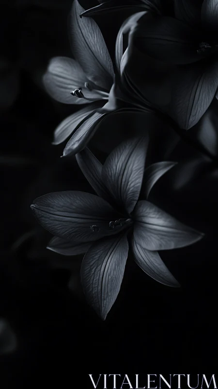 Delicate Amaryllis Blooms: Monochromatic Macro Study with Intricate Petal Texture.