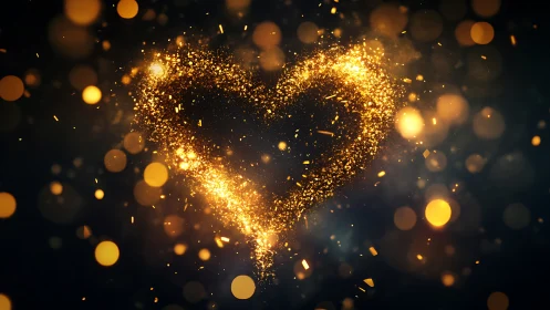 Golden Heart Bursting Into Light Particles.