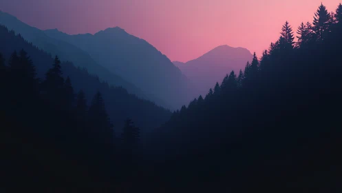 Mountain silhouettes sip dusk light from a violet sky