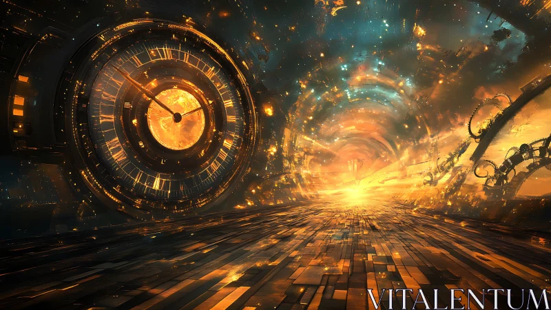 Galactic clock corridor into radiant temporal horizon.