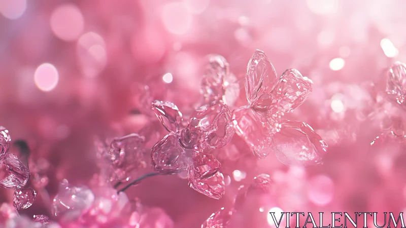 Translucent crystalline petals in soft pink macro view.