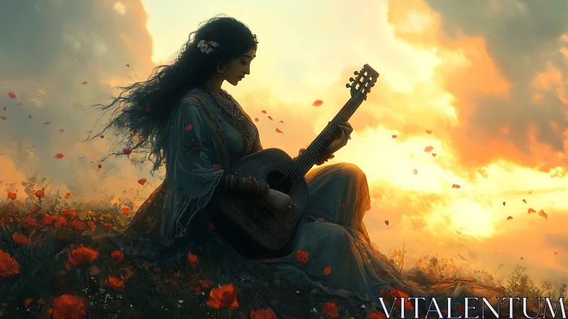 Sunset ballad drifts from a wildflower throne of dreams