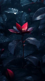 Crimson Bloom Emerges Through Nocturnal Darkness with Luminescent Bokeh