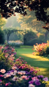 Garden Path Through Summer Blooms and Maples