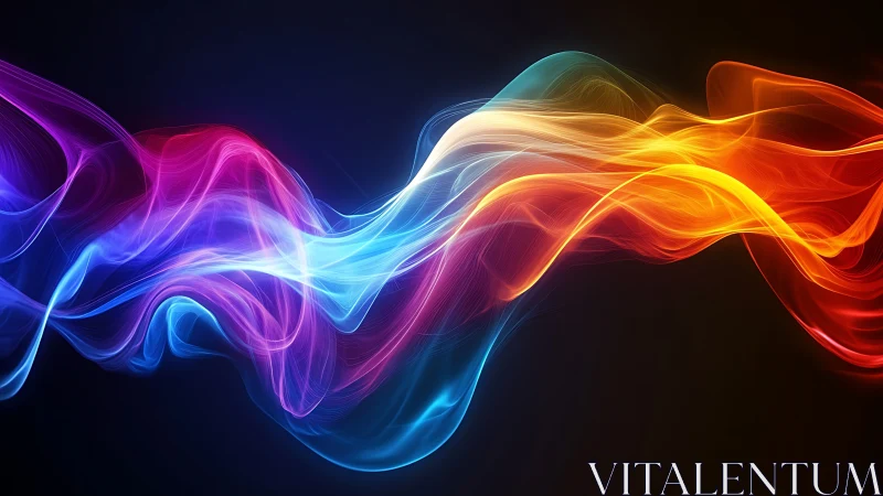 Multicolored luminous waveforms traverse a dark digital field