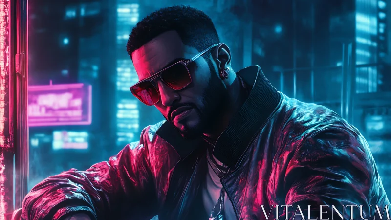 Neon-lit urban portrait applies strong rim lighting and color contrast