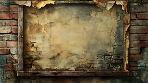 Weathered brick wall exposes framed plaster surface