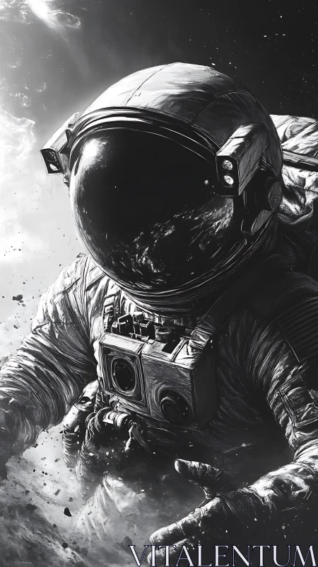 Lone astronaut drifts through starlit space with quiet courage