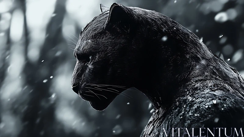 Obsidian Feline in Snowstorm Reverie.