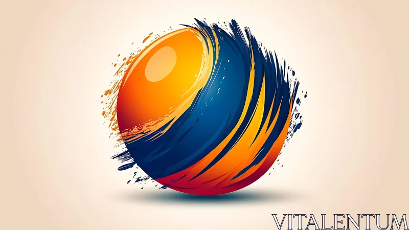 Vibrant Abstract Sphere with Dynamic Brush Strokes on Beige Background.