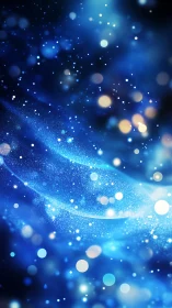 Blue abstract bokeh waves with soft glowing particles.