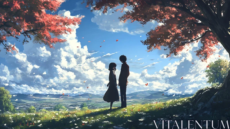 Quiet hillside moment under bright autumn skies together.