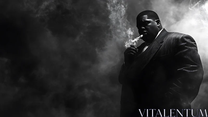 Smoky monochrome portrait of man in sharp suit.