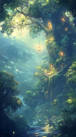 Sunlit forest treehouse glowing with quiet hidden magic.