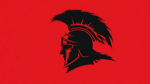 Profile silhouette of stylized helmeted warrior figure.