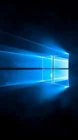 Glowing blue window portal rendered in minimalist digital space.