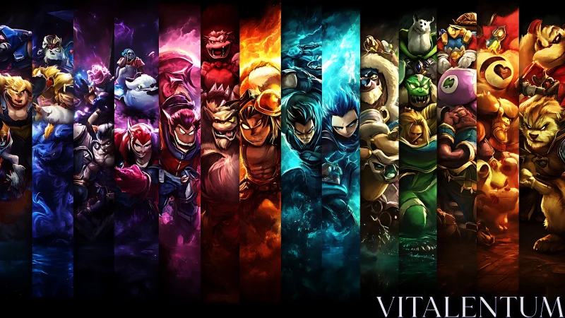 Vibrant heroes leap forward in a colorful fantasy battle lineup