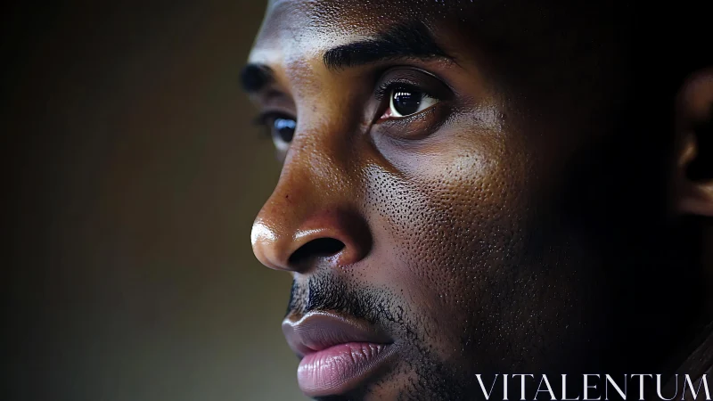 High-contrast close-up portrait isolates detailed skin texture