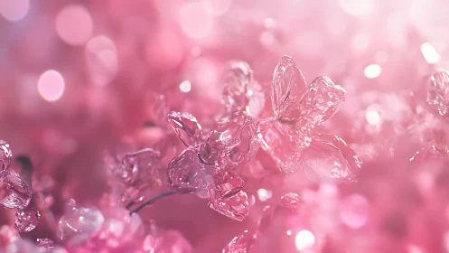 Translucent crystalline petals in soft pink macro view.