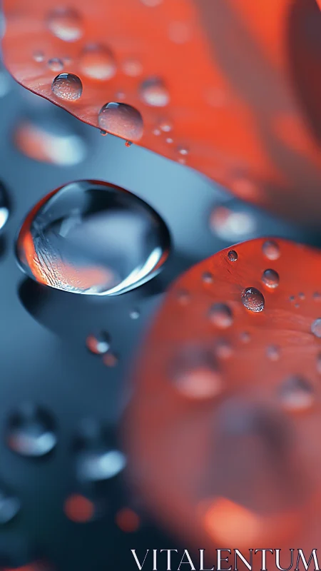 Macro water droplets on vivid orange petals, cool bokeh.