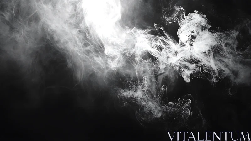 High-contrast turbulent smoke plumes illuminated against black field