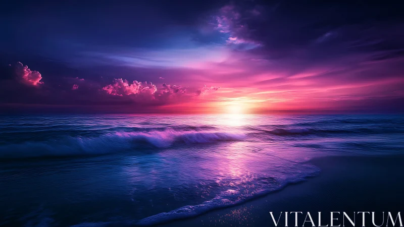 Vibrant magenta ocean sunset with high contrast atmospheric scattering
