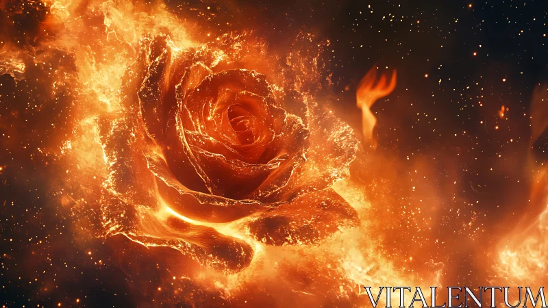Incandescent Rose Bloom Engulfed in Radiant Flame and Thermal Energy