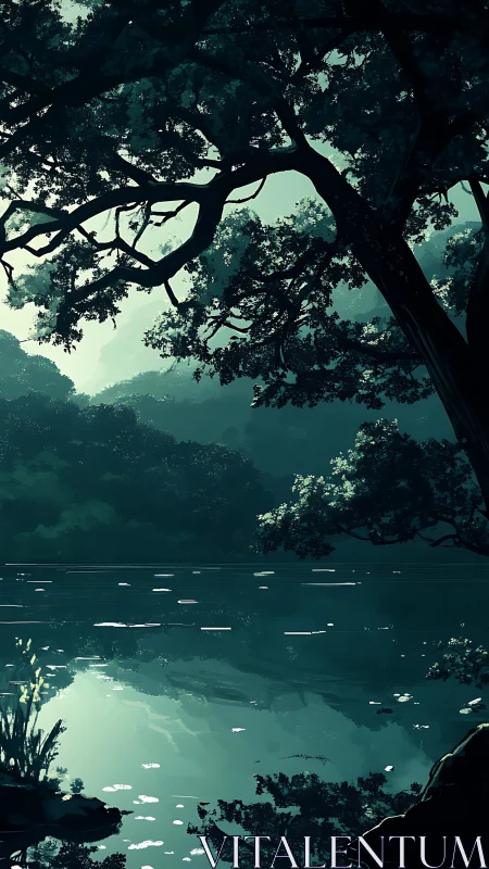 Emerald Forest Canopy Over Tranquil Water