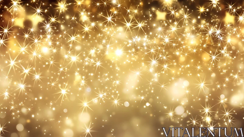 Golden sparkling light background with bright stars.