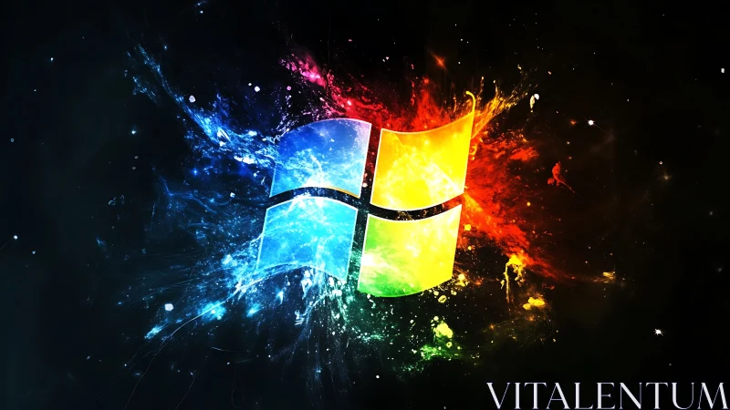 Explosive multicolor window emblem in cosmic darkness.