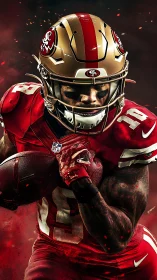 Explosive football runner drives forward in blazing red fury