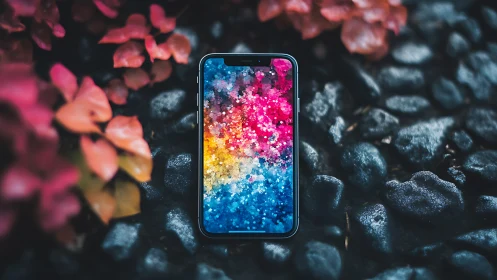 Colorful Liquid Wallpaper on Smartphone Display.
