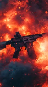 AR-15 Rifle Against Blazing Inferno Background.