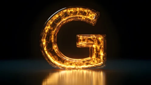Glowing Letter G with Electric Energy Effect on Dark Background.