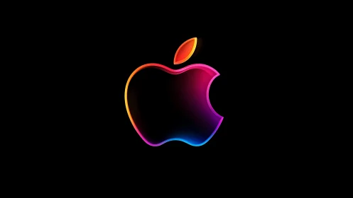 Chromatic apple silhouette with neon edge illumination.