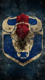 Distressed buffalo head emblem on grunge shield background