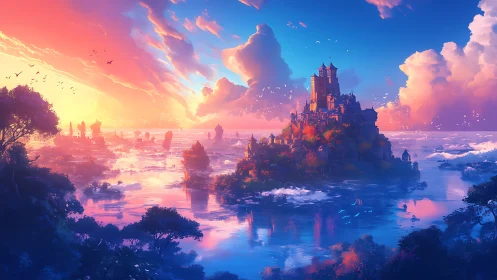 Enchanted Castle at Golden Hour Sunrise.