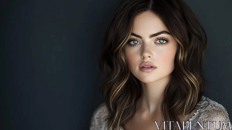 Soft-lit gaze carves quiet drama into a darkened backdrop