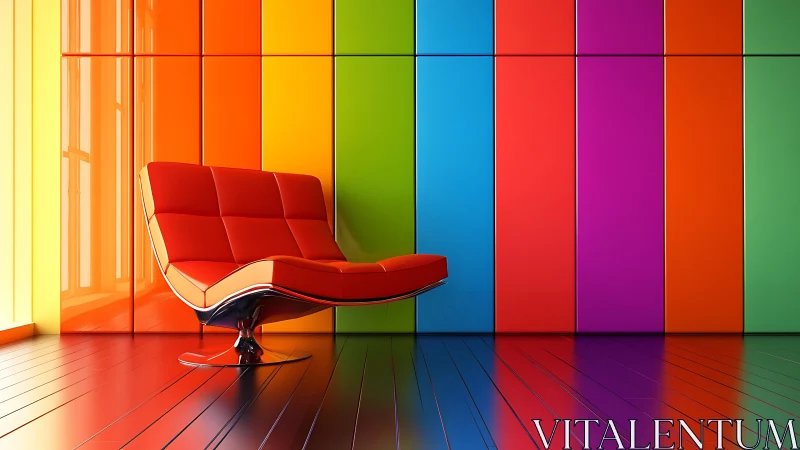 Colorful lounge chair brightens a bold rainbow modern room