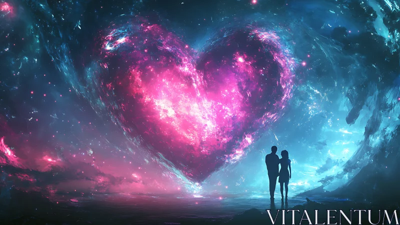 Cosmic Heart: Silhouettes Meet Luminous Energy.