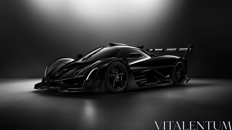 Midnight hypercar poised between shadow and streetlight.