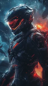 Star-forged sentinel strides through embers of a broken nebula