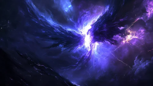 Cosmic phoenix carves wings of violet fire through night